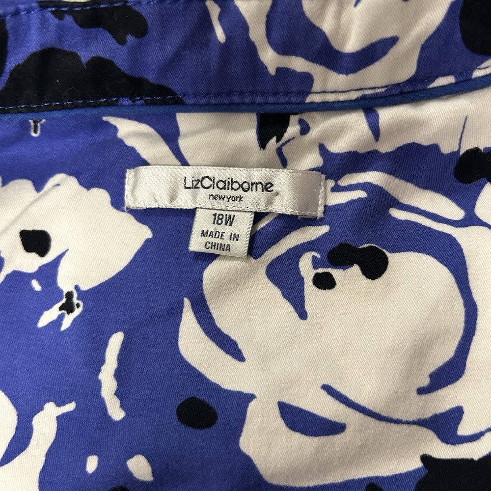 Liz Claiborne Women's Jacket Floral Purple Black White Buttons Packets Size 18 W - Picture 10 of 10